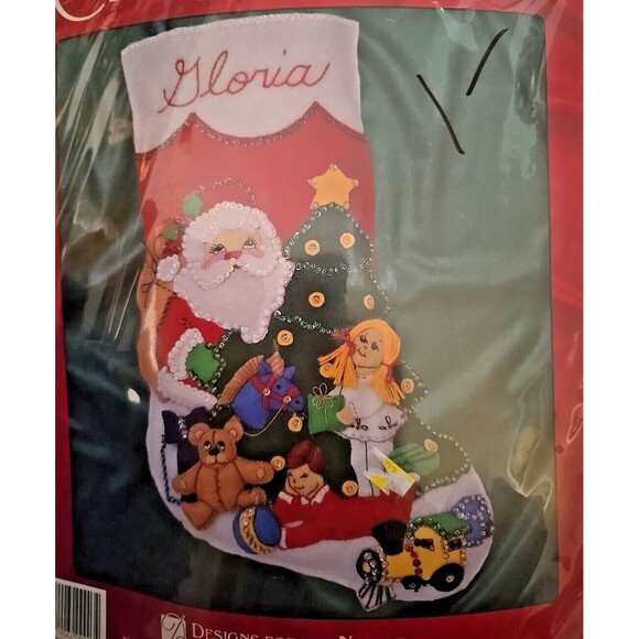 Designs For The Needle 18" Christmas Felt Stocking Kit Santa & Tree 9903 NOS - Picture 6 of 6
